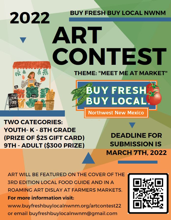 A poster advertising the March 2022 art contest encouraging people to buy fresh and local.